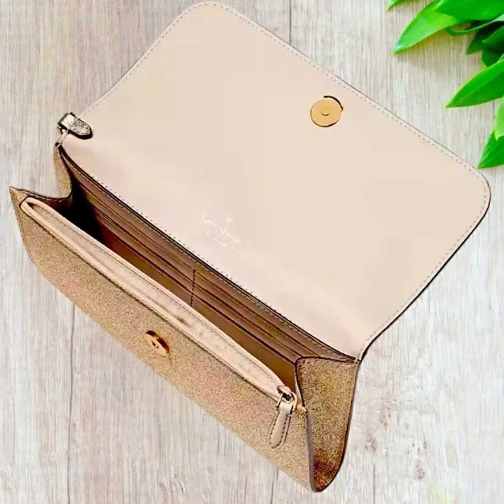 KATE SPADE GLIMMER WALLET BOXED FLAP WRISTLET GOLD